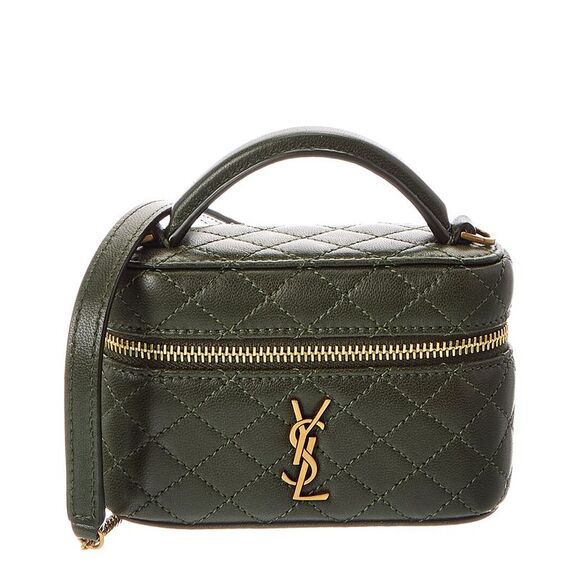 Saint Laurent Gaby Micro Leather Cosmetic Case, Green